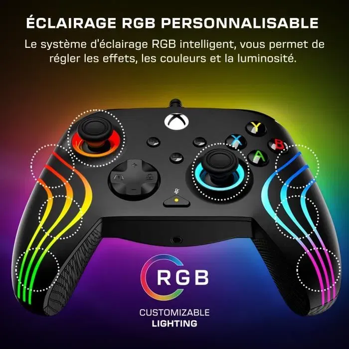 Turtle Beach Manette de jeu Afterglow Wave TBC-2002-05 RGB filaire pour Xbox et PC, Noir, éclairage personnalisable et gâchettes ajustables Turtle Beach Manette de jeu Afterglow Wave TBC-2002-05 RGB filaire pour Xbox et PC, Noir, éclairage personnalisable et gâchettes ajustables