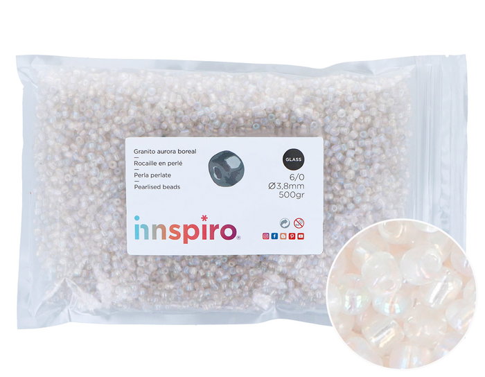 Innspiro Rocaille de verre ronde aurora boreale transparente 3,8mm 500g Innspiro Rocaille de verre ronde aurora boreale transparente 3,8mm 500g