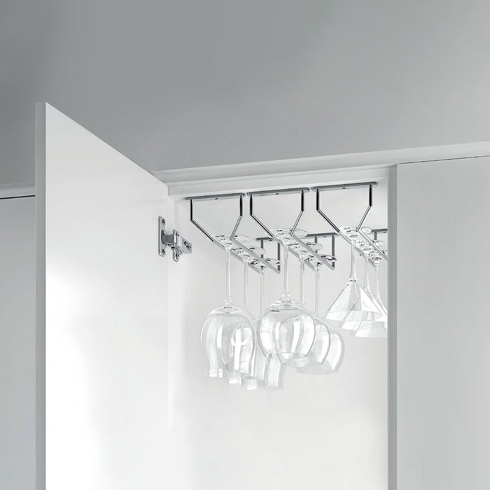 Emuca Porte-verres pour meubles Supra 1 rangée, longueur 340mm, Acier, Chromé