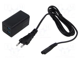 GEMBIRD Chargeur de réseau GaN 65W USB-C et USB-A noir