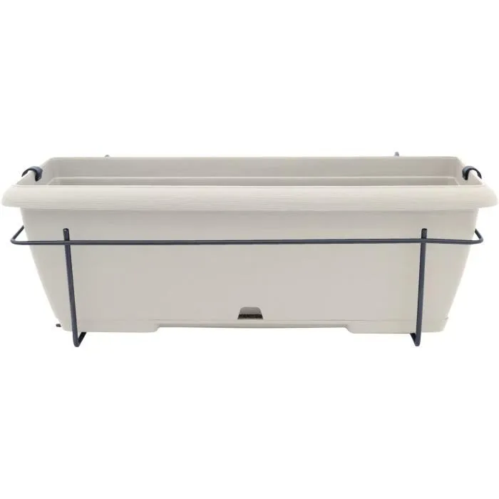 GARDEN ID Teramo - Jardinière rectangulaire avec support métal et plateau intégré, effet pierre blanche, 50 cm, 10,5 L, système auto-arrosage, éco-conçue recyclée