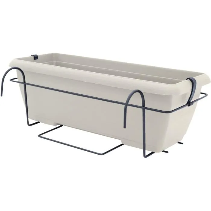 GARDEN ID Teramo - Jardinière rectangulaire avec support métal et plateau intégré, effet pierre blanche, 50 cm, 10,5 L, système auto-arrosage, éco-conçue recyclée