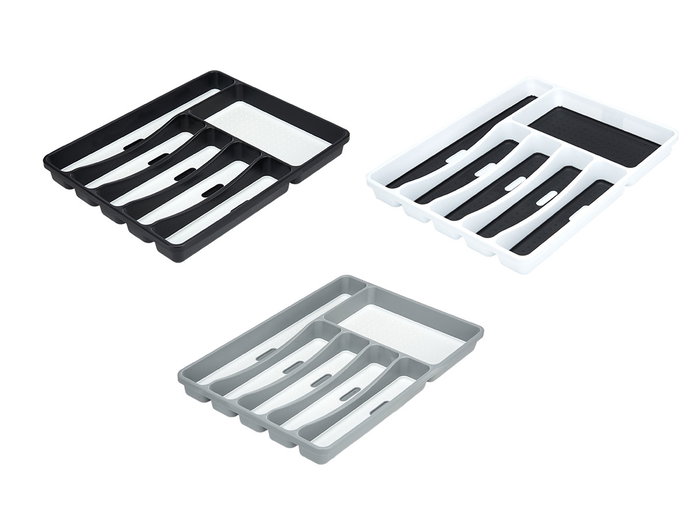 Kinvara Cubertero 6 compartiments assortis 32x4x40 cm plastique polypropylène blanc/gris/noir (Set de 12)