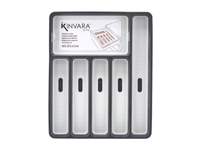 Kinvara Cubertero 6 compartiments assortis 32x4x40 cm plastique polypropylène blanc/gris/noir (Set de 12)