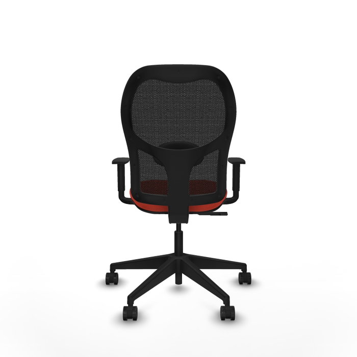 Chaise Alocén Synchro 3 positions tissu Orange foncé Maille Noir Base pyramidale noire Accoudoir 1D Sans appui-tête Roulettes 65mm nylon Chaise Alocén Synchro 3 positions tissu Orange foncé Maille Noir Base pyramidale noire Accoudoir 1D Sans appui-tête Roulettes 65mm nylon