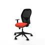 Chaise Alocén Synchro 3 positions tissu Orange foncé Maille Noir Base pyramidale noire Accoudoir 1D Sans appui-tête Roulettes 65mm nylon