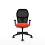 Chaise Alocén Synchro 3 positions tissu Orange foncé Maille Noir Base pyramidale noire Accoudoir 1D Sans appui-tête Roulettes 65mm nylon