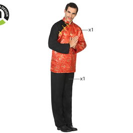 Costume d'Homme Adulte Thème Chinois XL, 2 Pièces (Veste et Pantalon) en Polyester Multicolore pour Carnaval ou Fête Déguisée