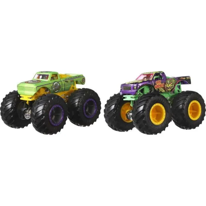 Hot Wheels Coffret 2 Véhicules Monster Truck Double Démolition 1:64 - Voitures Die-Cast avec Mégas Roues et Amortisseurs - Jouet Enfant Dès 3 Ans