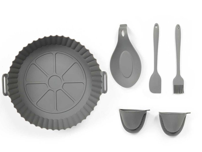 Kinvara Set de 6 ustensiles pour Air Fryer, 20,5 x 23,5 x 6 cm, silicone, gris (Set de 12) Kinvara Set de 6 ustensiles pour Air Fryer, 20,5 x 23,5 x 6 cm, silicone, gris (Set de 12)