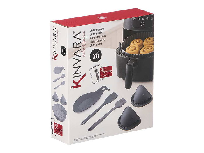 Kinvara Set de 6 ustensiles pour Air Fryer, 20,5 x 23,5 x 6 cm, silicone, gris (Set de 12) Kinvara Set de 6 ustensiles pour Air Fryer, 20,5 x 23,5 x 6 cm, silicone, gris (Set de 12)