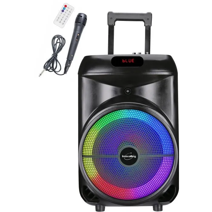 Inovalley KA122 Enceinte Bluetooth 700W Trolley avec Lumières LED RGB, Radio FM, Karaoké et Woofer 12" Inovalley KA122 Enceinte Bluetooth 700W Trolley avec Lumières LED RGB, Radio FM, Karaoké et Woofer 12"
