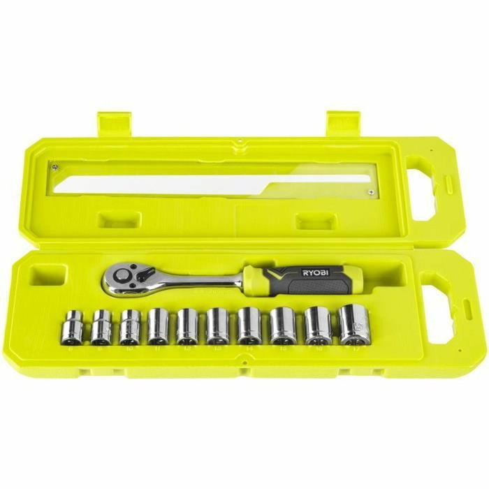 Ryobi Coffret de clé à cliquet 90 dents et 10 douilles 3/8'' RHRS11PC Ryobi Coffret de clé à cliquet 90 dents et 10 douilles 3/8'' RHRS11PC