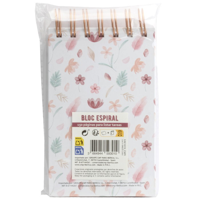 CMP General Libreta bloc avec spirale A6 Plantes rose doré