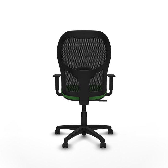Chaise Alocén Synchro 3 positions tissu Vert Maille Noir Structure polyamide noire Accoudoir 1D Sans appui-tête Roulettes pour moquette