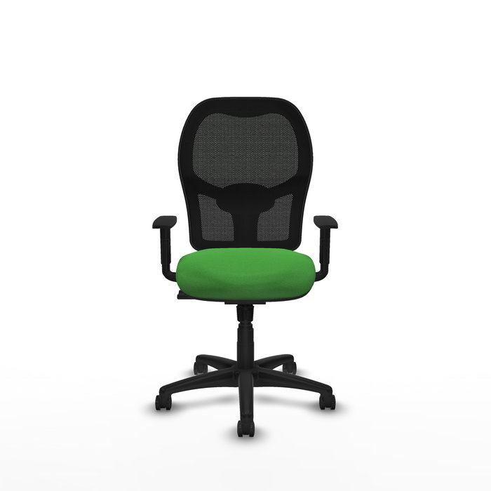 Chaise Alocén Synchro 3 positions tissu Vert Maille Noir Structure polyamide noire Accoudoir 1D Sans appui-tête Roulettes pour moquette