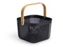 Kipit Cesta Multiusos Noire Carrée Avec Anse 26x18x25cm Plastique et Bois (Set de 12)