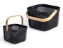 Kipit Cesta Multiusos Noire Carrée Avec Anse 26x18x25cm Plastique et Bois (Set de 12)
