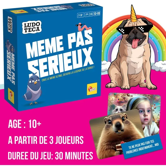 Liscianigiochi - LUDOTECA - Meme Pas Sérieux - Jeu de société d'humour et de création de memes pour 3 à 6 joueurs, dès 10 ans