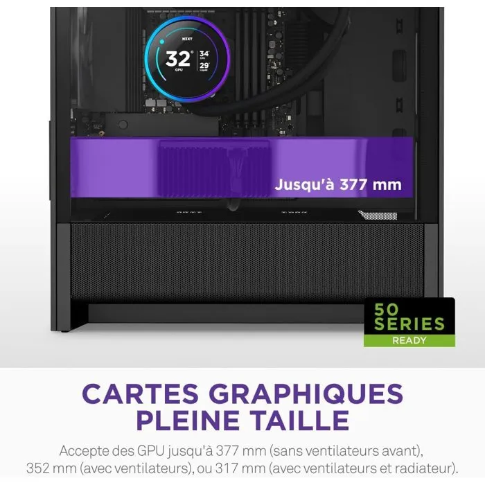 NZXT H3 Flow (CC-H31FB-01) - Boîtier PC moyen-tour Micro-ATX Noir avec excellente aération, support pour grand GPU et radiateur 280 mm
