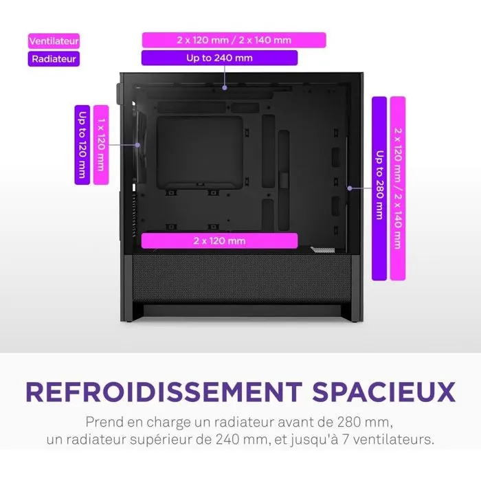 NZXT H3 Flow (CC-H31FB-01) - Boîtier PC moyen-tour Micro-ATX Noir avec excellente aération, support pour grand GPU et radiateur 280 mm