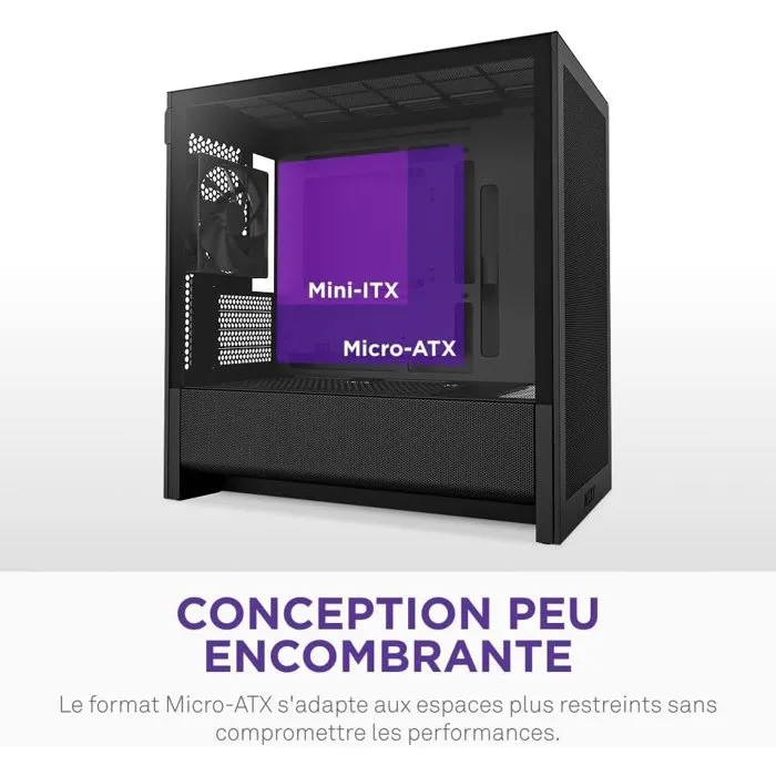 NZXT H3 Flow (CC-H31FB-01) - Boîtier PC moyen-tour Micro-ATX Noir avec excellente aération, support pour grand GPU et radiateur 280 mm