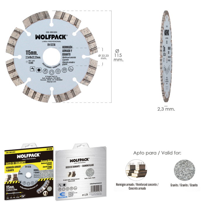 WOLFPACK LINEA PROFESIONAL Disque diamanté 115mm pour béton armé et granit