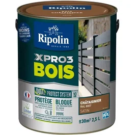 Ripolin XPRO3 Peinture pour Bois Châtaignier Satiné 2,5L - Haute Protection 10 Ans - Dual Protect System - Classe A+ - Écolabel