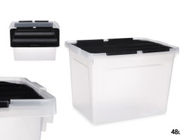KIPIT Boîte de rangement double couvercle rabattable 48L Anthracite-Transparent
