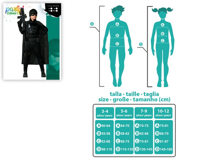 Déguisement Super Héros Noir Enfant 3-4 Ans - Complet avec Capuche, Cape et Ceinture - Polyester