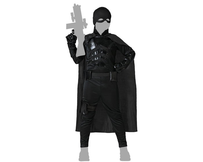 Déguisement Super Héros Noir Enfant 3-4 Ans - Complet avec Capuche, Cape et Ceinture - Polyester