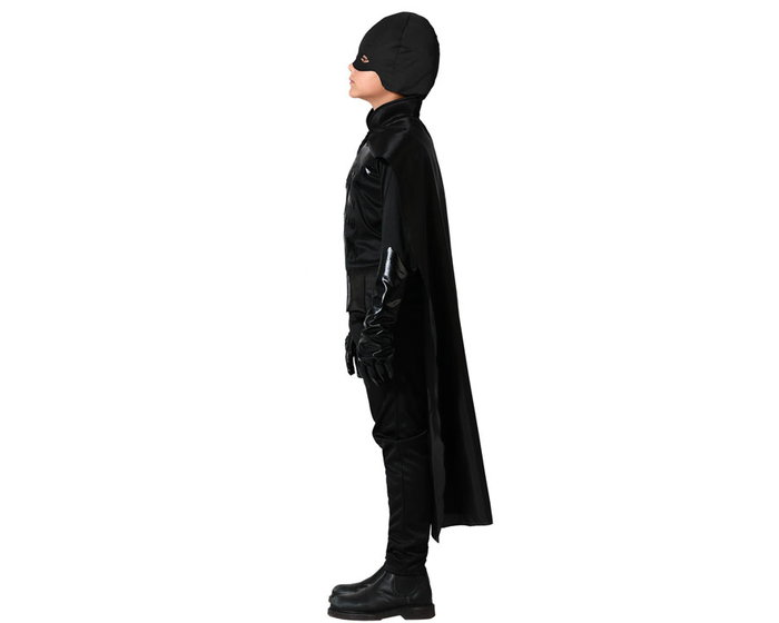 Déguisement Super Héros Noir Enfant 3-4 Ans - Complet avec Capuche, Cape et Ceinture - Polyester