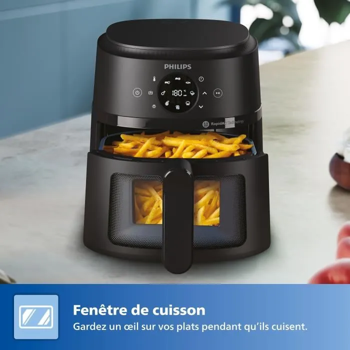 Philips Airfryer NA220 - Friteuse sans huile 4.2L - Série 2000 - 1500W - 13 modes de cuisson - Noir - Interface numérique avec fenêtre et 9 programmes