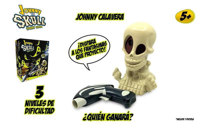 Famosa - Jeu de société Johnny Calavera - Jeu de tir avec squelette et pistolets pour projeter des fantômes - Langue : Espagnol Famosa - Jeu de société Johnny Calavera - Jeu de tir avec squelette et pistolets pour projeter des fantômes - Langue : Espagnol