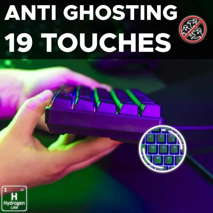 Clavier Gamer The G-Lab KEYZ HYDROGEN FR - Clavier Filaire Compact 60% - Rétroéclairage LED Arc-en-Ciel - Technologie Membrane Réactive et Silencieuse - Anti-Ghosting - Noir Clavier Gamer The G-Lab KEYZ HYDROGEN FR - Clavier Filaire Compact 60% - Rétroéclairage LED Arc-en-Ciel - Technologie Membrane Réactive et Silencieuse - Anti-Ghosting - Noir