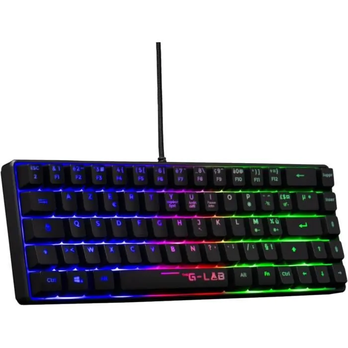 Clavier Gamer The G-Lab KEYZ HYDROGEN FR - Clavier Filaire Compact 60% - Rétroéclairage LED Arc-en-Ciel - Technologie Membrane Réactive et Silencieuse - Anti-Ghosting - Noir Clavier Gamer The G-Lab KEYZ HYDROGEN FR - Clavier Filaire Compact 60% - Rétroéclairage LED Arc-en-Ciel - Technologie Membrane Réactive et Silencieuse - Anti-Ghosting - Noir