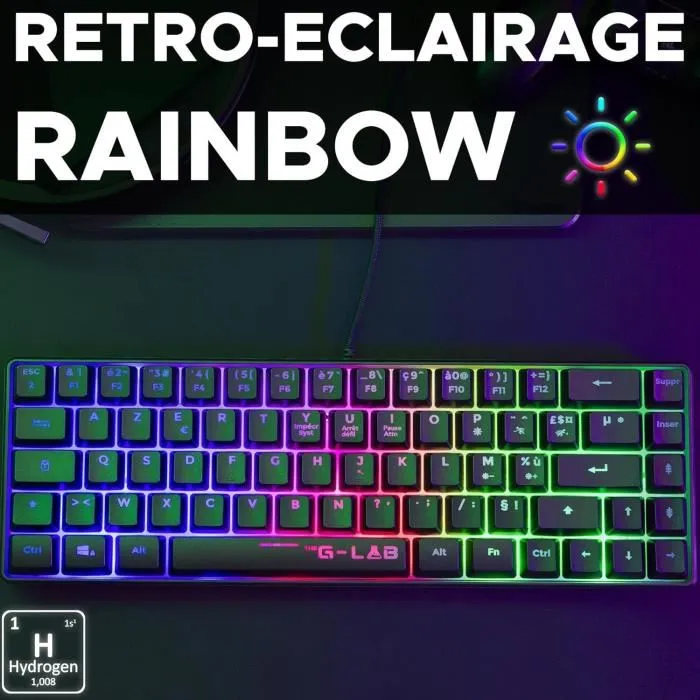 Clavier Gamer The G-Lab KEYZ HYDROGEN FR - Clavier Filaire Compact 60% - Rétroéclairage LED Arc-en-Ciel - Technologie Membrane Réactive et Silencieuse - Anti-Ghosting - Noir Clavier Gamer The G-Lab KEYZ HYDROGEN FR - Clavier Filaire Compact 60% - Rétroéclairage LED Arc-en-Ciel - Technologie Membrane Réactive et Silencieuse - Anti-Ghosting - Noir