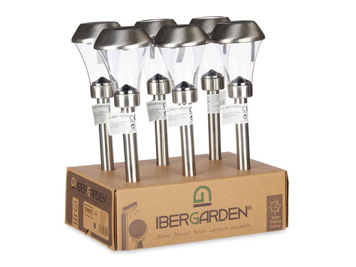 Ibergarden Balise Solaire Acier Conique 8 x 31 x 8 cm Transparente Argent avec Panneau Solaire et Batterie Rechargeable (Set de 12)