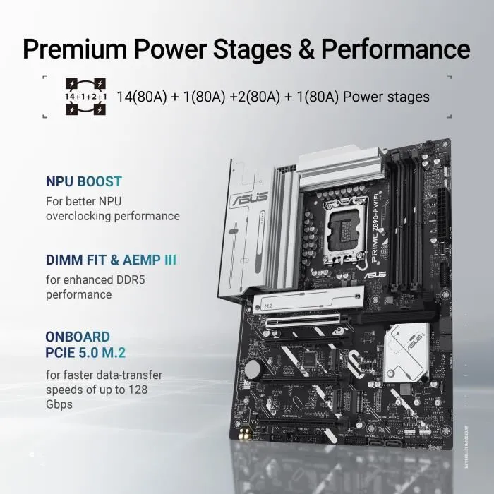 ASUS Carte mère PRIME Z890-P Socket LGA1851 Chipset Z890 PCIe 5.0 RGB pour passionnés de gaming et professionnels