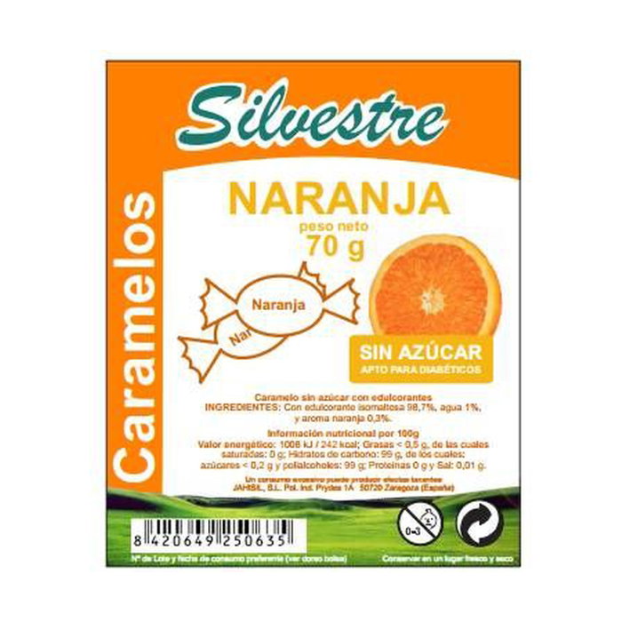 Silvestre Caramels à l'orange sans sucre et sans gluten 70g Silvestre Caramels à l'orange sans sucre et sans gluten 70g