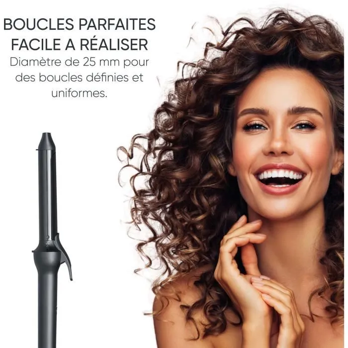 Severin LG 0822 Fer à Boucler Céramique 25 mm avec Technologie Ionique - 3 Températures (160/190/210 °C) - 1600 W - Câble Rotatif 360° - Noir