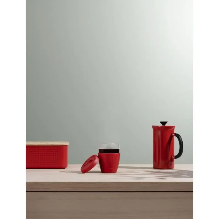BODUM 11740-04 BISTRO Boîte à pain Petit modèle couvercle bambou rouge 19 x 29 x 11 cm