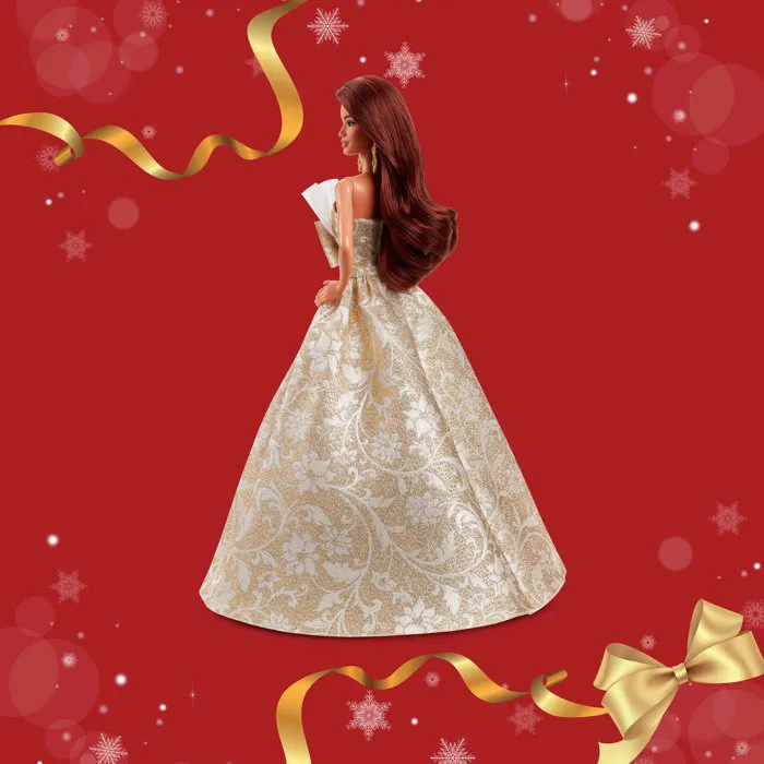 Barbie Poupée Joyeux Noël Châtain Robe de Soirée JBH97