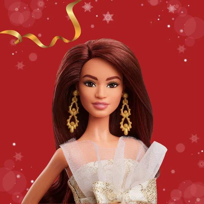 Barbie Poupée Joyeux Noël Châtain Robe de Soirée JBH97