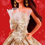 Barbie Muñeca Holiday Morena JBH97 Mattel - Poupée avec certificat, cheveux bruns, robe dorée et argentée