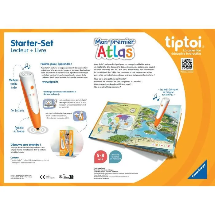 Ravensburger Tiptoi Starter Atlas Lecteur et Livre Mon Premier Atlas Jeu Éducatif Électronique Sans Écran À Partir de 5 Ans Version Française 00177