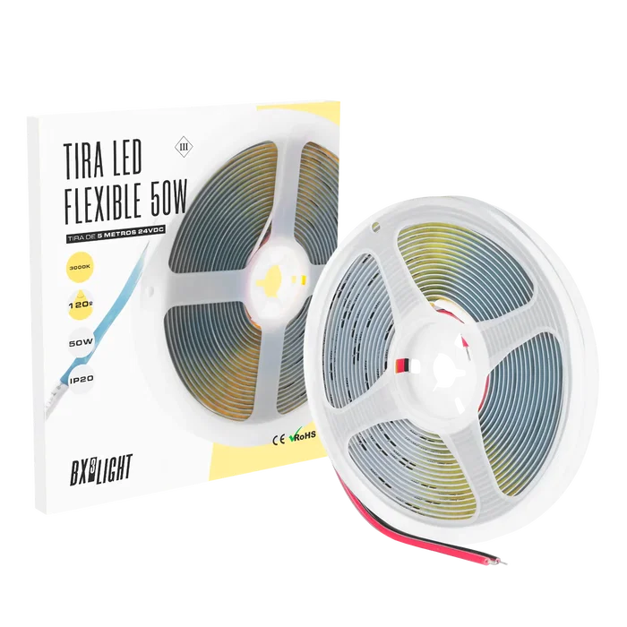 BX3 LIGHT BX3-COB-320-24DC-WW - Ruban LED Flexible COB 50W, Blanc Chaud 3000K, 24 V DC, IP20, 5 m, pour Éclairage Intérieur