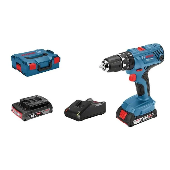 Bosch Professional Perceuse-Visseuse à Percussion Sans Fil GSB 18V-21 - 06019H1107 avec 2 Batteries 2,0Ah et Coffret LBOXX 35mm, Mandrin 13 mm sans Clé