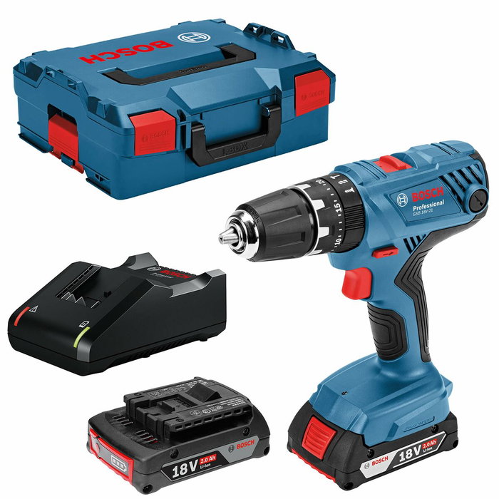 Bosch Professional GSB 18V-21 Perceuse-visseuse à percussion sans fil avec 2 batteries 2,0Ah et L-BOXX