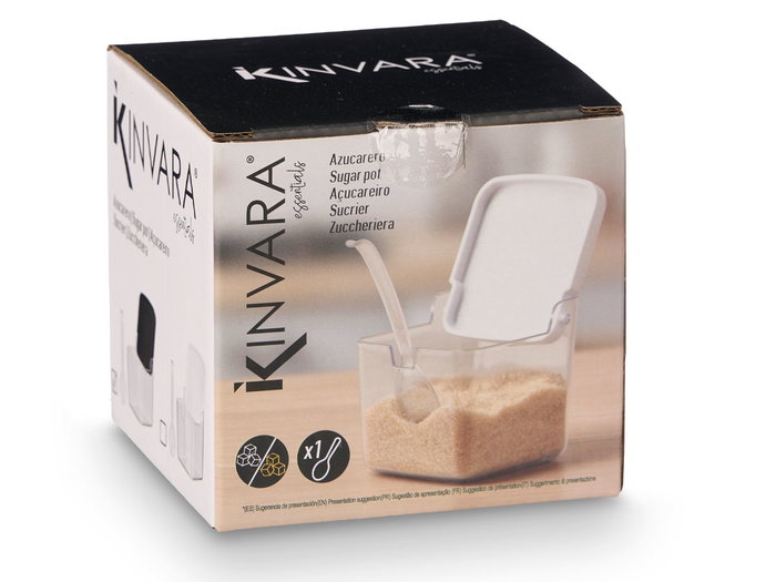 Kinvara Sucrier avec Cuillère Blanc Noir 9x9x9 cm Plastique (Set de 24)